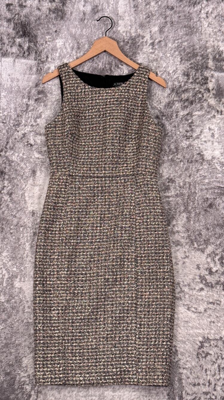 New J Crew Dress 6 Womens Collection Tinsel Tweed Sheath Knee Length Sleeveless